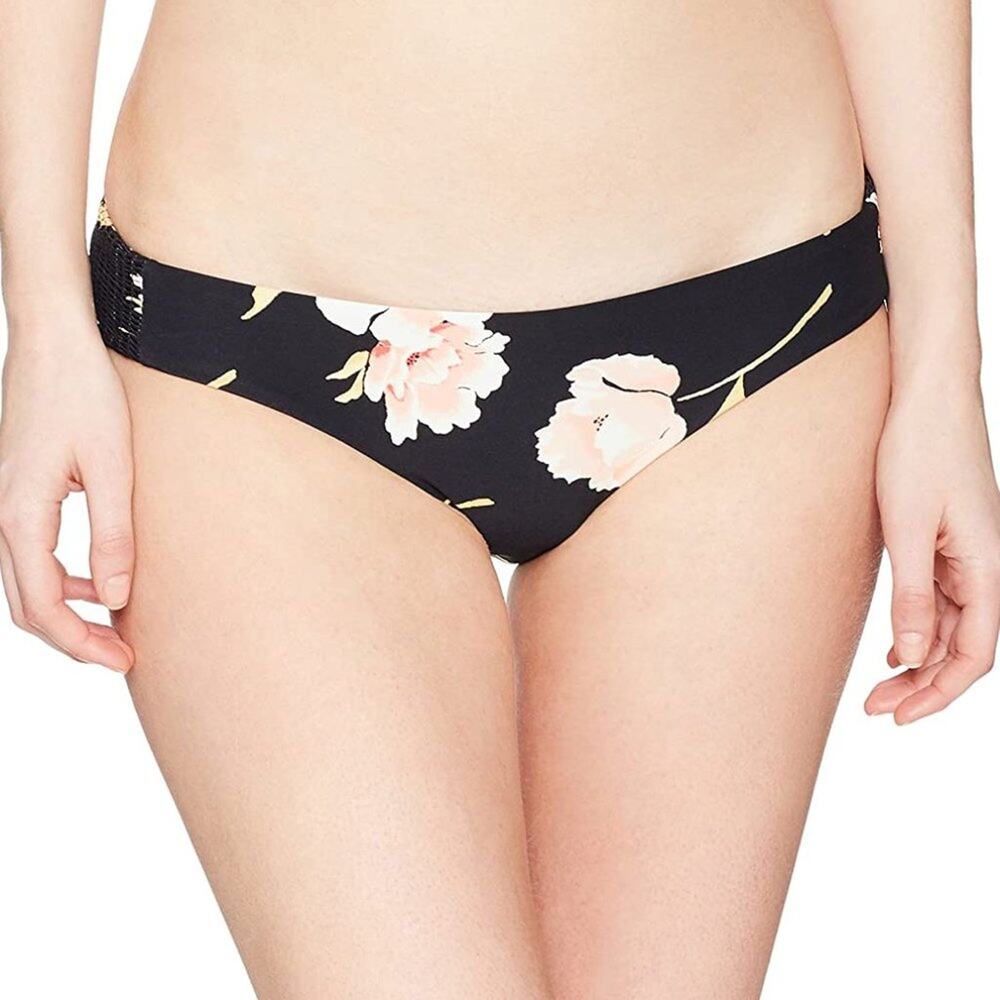 NWT Billabong Women's Floral Dawn Lowrider Bikini Bottom Black Pebble L